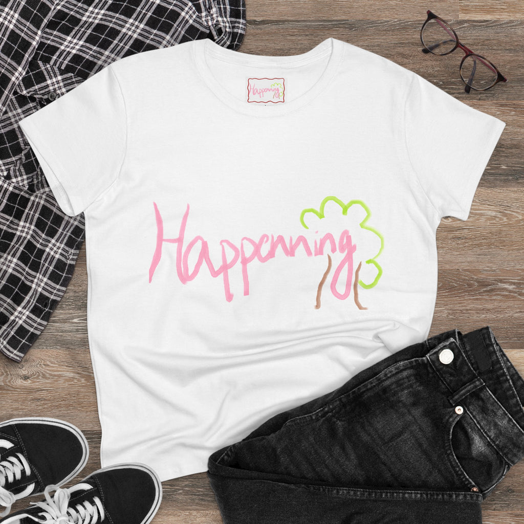 Happening Cotton Tee for Women, Casual Graphic T-Shirt, Trendy Summer Shirt, Gift for Her, Comfy Everyday Wear