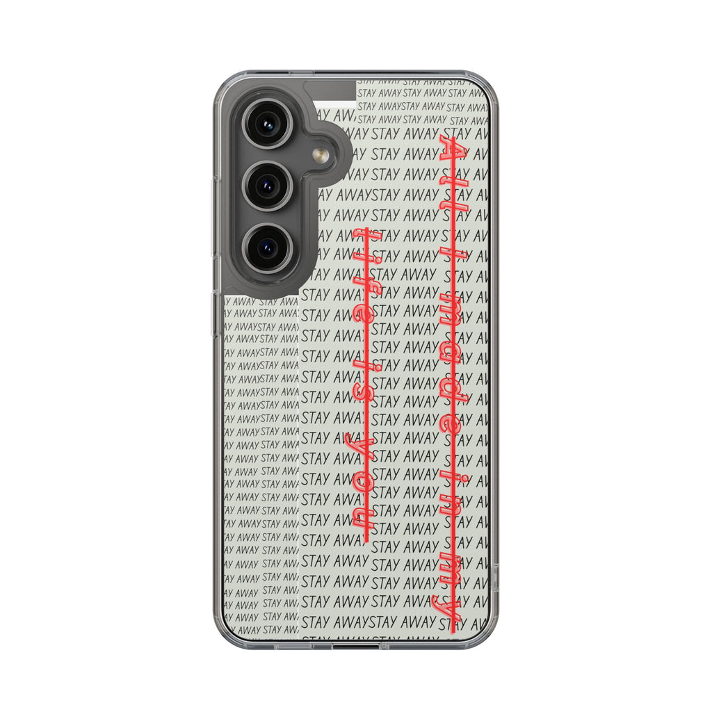 Impact-Resistant Phone Case with 'Stay Away' Design, Clear Phone Protector, Trendy Mobile Cover, Gift for Phone Lovers, Durable Case