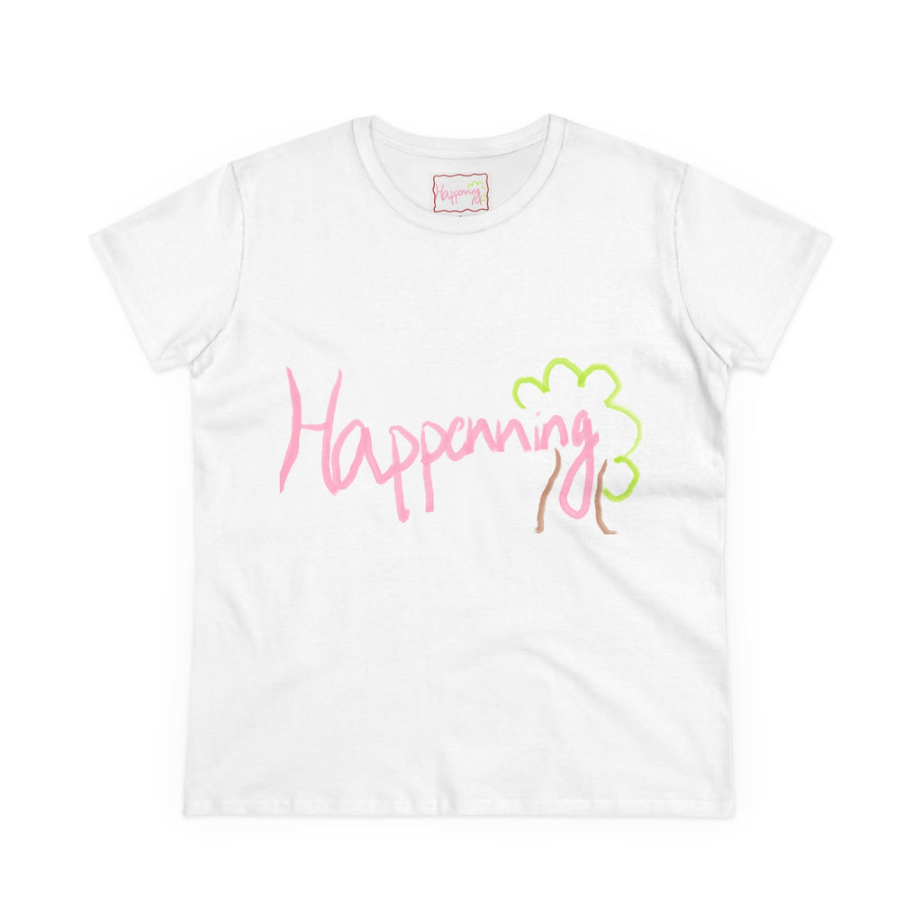 Happening Cotton Tee for Women, Casual Graphic T-Shirt, Trendy Summer Shirt, Gift for Her, Comfy Everyday Wear