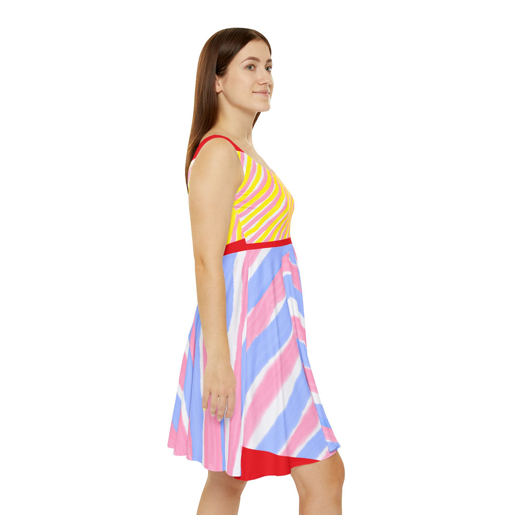 Colorful Striped Women's Skater Dress, Summer Dress for Parties, Casual Outings, Vibrant Beachwear, Gift for Her