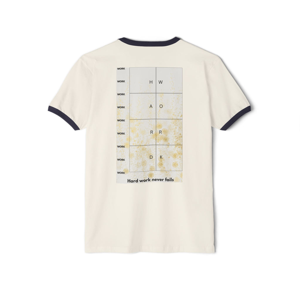 Motivational Ringer T-Shirt - Hard Work Never Fails, Inspirational Apparel, Gift for Graduates, Casual Wear, Unisex Tee