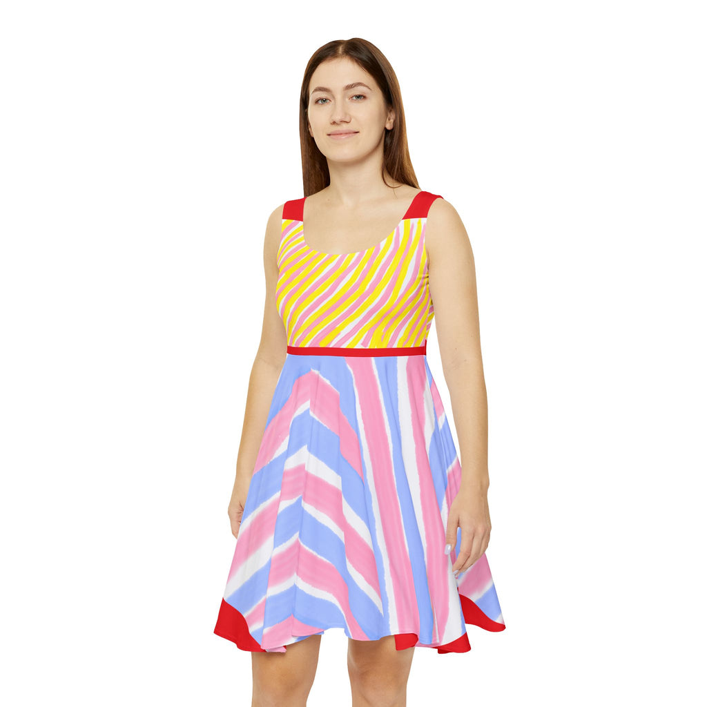 Colorful Striped Women's Skater Dress, Summer Dress for Parties, Casual Outings, Vibrant Beachwear, Gift for Her