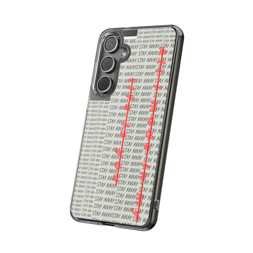 Impact-Resistant Phone Case with 'Stay Away' Design, Clear Phone Protector, Trendy Mobile Cover, Gift for Phone Lovers, Durable Case