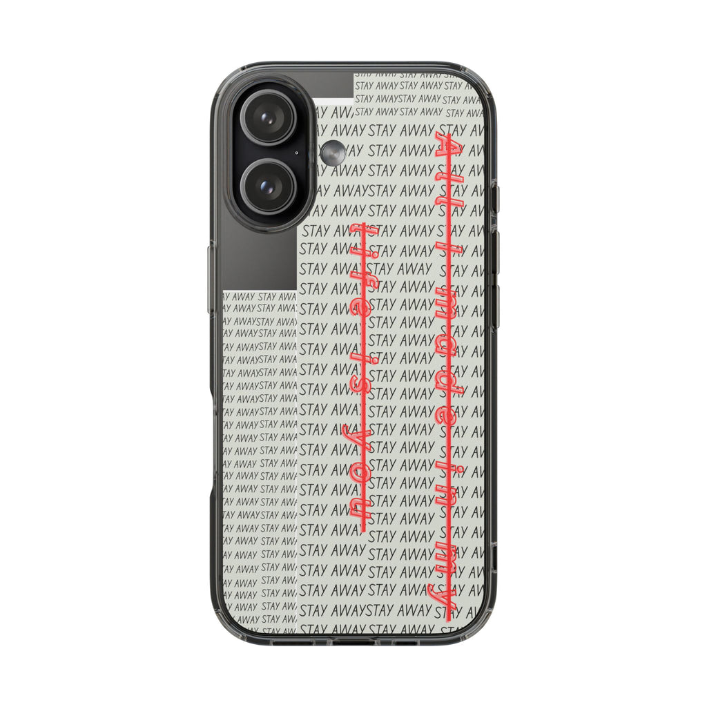 Impact-Resistant Phone Case with 'Stay Away' Design, Clear Phone Protector, Trendy Mobile Cover, Gift for Phone Lovers, Durable Case