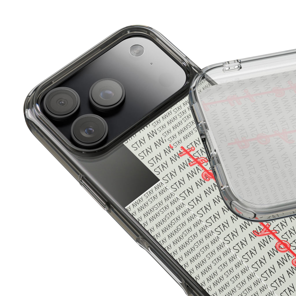 Impact-Resistant Phone Case with 'Stay Away' Design, Clear Phone Protector, Trendy Mobile Cover, Gift for Phone Lovers, Durable Case