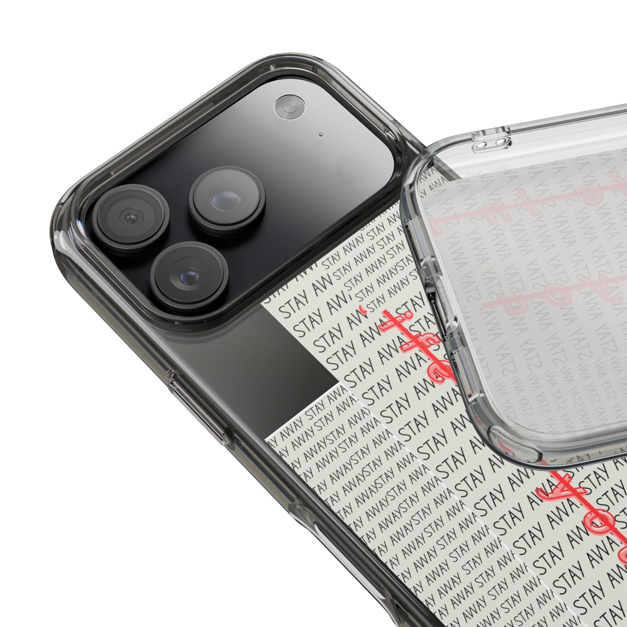 Impact-Resistant Phone Case with 'Stay Away' Design, Clear Phone Protector, Trendy Mobile Cover, Gift for Phone Lovers, Durable Case
